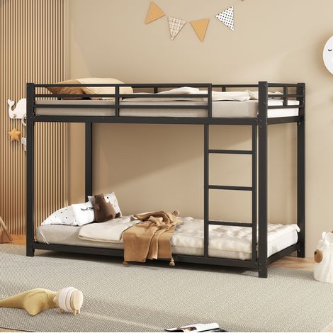 Etagenbett 90x200 cm Schwarz aus Metall mit Sicherheitsgeländer und platzsparender Konstruktion (1/5)