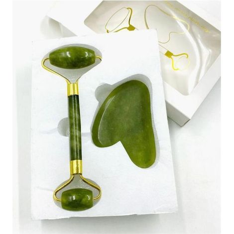 One Piece Gua Sha and Jade Roller, Facial Roller, Facial Roller Grooming Tool, Baimei Rose Quartz Facial, Eye, Neck Massager (Vert) (1/5)