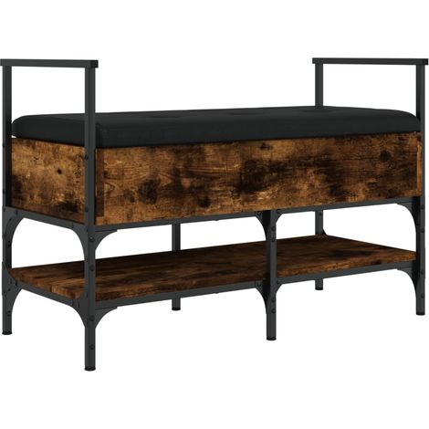 Banc de rangement à chaussures espace de rangement avec coussin d'assise noir 85,5 x 42 x 57,5 cm en bois d'ingénierie couleur chêne fumé DEC024856