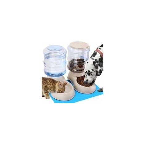 Distributeur Croquettes de Nourriture et d'eau,Eau Fontaine Automatique, Abreuvoir et alimentateur Automatique pour Chat/Chien/Animaux Domestiques 3.8L x 2Pièces