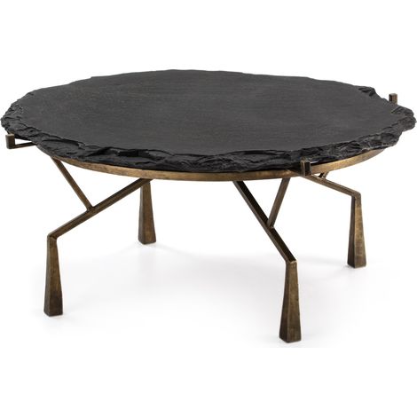 Mesa De Centro 95X95X41 Piedra Negro/Metal Dorado Antique (1/4)