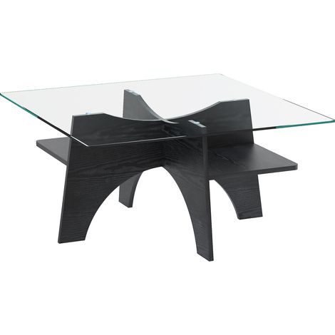 Mesa auxiliar cuadrada de cristal templado 80 cm con estructura MDF negra (1/5)