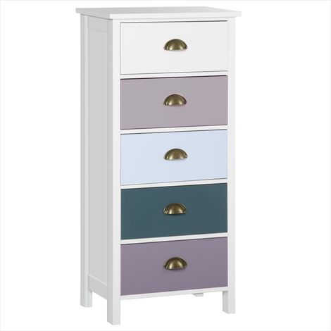 Table de chevet chiffonnier 5 tiroirs MDF avec poignées coquille (1/5)