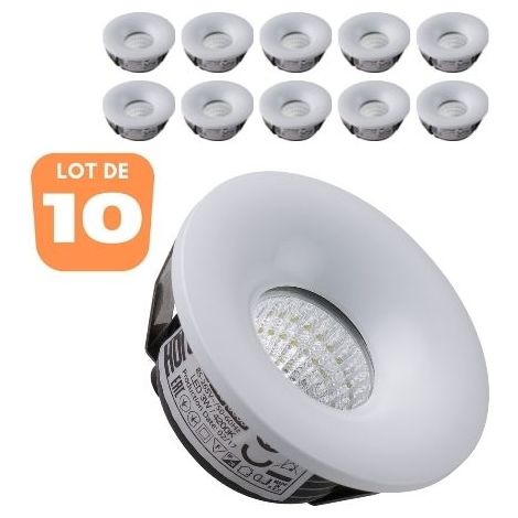Lot de 10 minis spots LED 3W fixe rond Blanc (1/2)