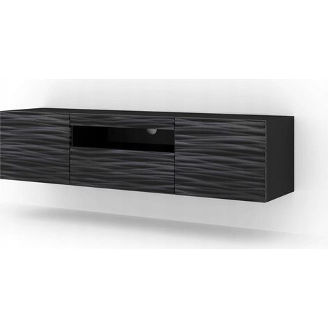 Meuble TV Noir Sahara sans LED 150x42x37cm Aura meuble sur pied ou a suspendre (1/5)