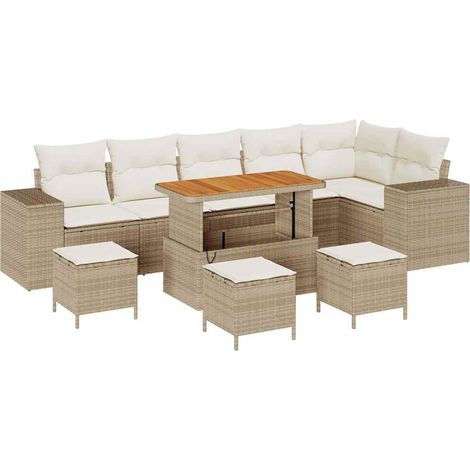 Maison Exclusive - Set Divano da Giardino 10 pcs Beige e Crema polyrattan