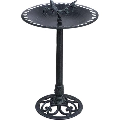 Bassin à oiseaux sur pied en fonte – Pied en fonte stable – Vasque en aluminium résistante – Peinture thermolaquée verte – Diamètre 49cm – Jardindeco