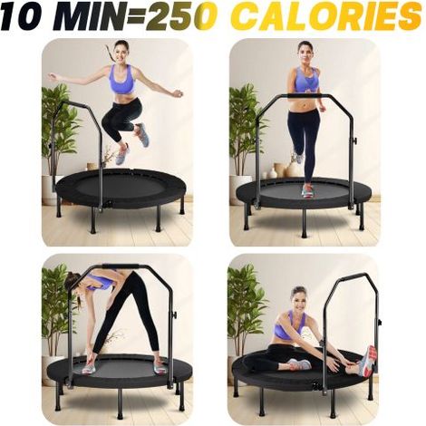 Trampoline fitness - SOGEU - 101 cm - Pliable - Poignée réglable 85-105 cm - 36 ressorts fermés (1/5)