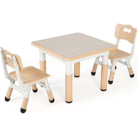 Set table et chaises pour enfants – 1 table + 2 chaises – Mobilier multifonction pour repas, jeu et apprentissage Beige (1/5)