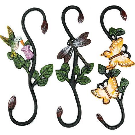 Ganchos de hierro fundido de alta resistencia - Juego de 3, pintados - Para colgar plantas de interior y exterior - Ganchos en forma de S (1/5)
