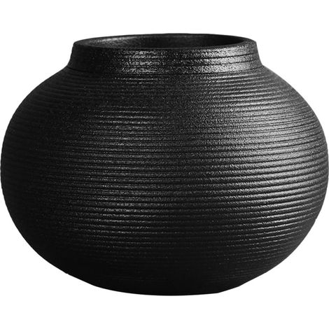 Vase à Fleurs en Céramique Noire Toucher Lisse et Confortable pour Décoration Maison et Restaurant Style Rétro Simple et Élégant (1/5)