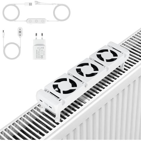 Jiubiaz Heizkörperverstärker 3 Lüfter, magnetisch, stufenlos regelbar, Weiß, 1er Set