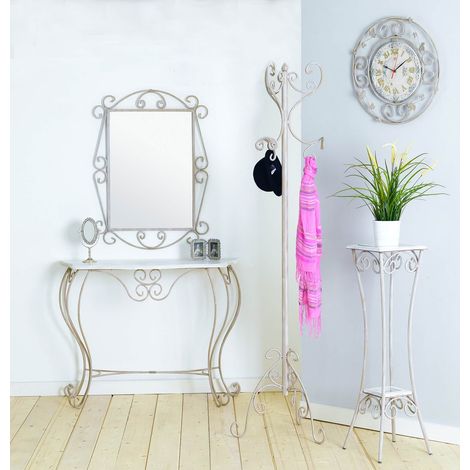 Set Arredo Ingresso in Ferro Battuto Artigianale 5 Pz Colori Ferro: Bianco opaco