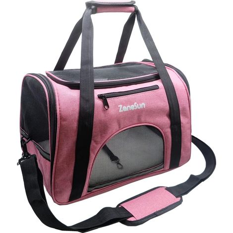 Sac de transport souple pour chat et chien de petite taille, chaton, chiens, chiots, pour le voyage, respirant, 5 fenêtres en maille (rose) (1/5)