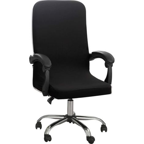 Housse Élastique Pour Chaise De Bureau - Hauteur Dossier Élevée - Sans Accoudoirs - Motif Jacquard - Noir - Taille M (1/5)