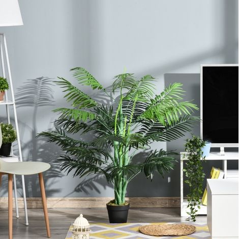 Palmera artificial 16 x 16 x 125 cm de plástico verde, 18 hojas para interior – MEUBLIV (1/5)