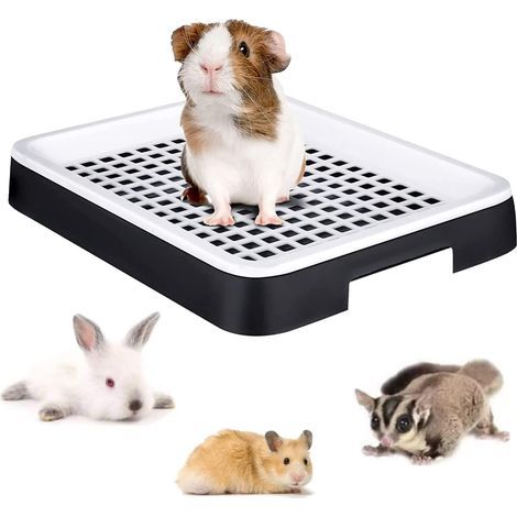 Bac Litiere Lapin Petits Animal Toilette Bac à litière pour Petit Animal Cochon d'Inde avec Grille Entraîneur de Pot pour Cage Corbeille à Litière d'angle pour Hamster, Noir, 2pcs (1/5)