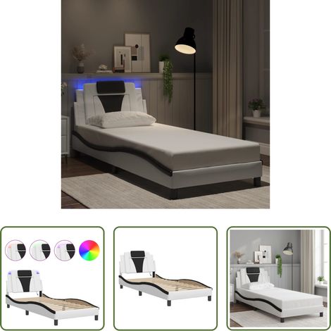 LED-Leiste - Bettgestell "Viana" mit LED ohne Matratze Weiß und Schwarz 90x190 cm (1/5)