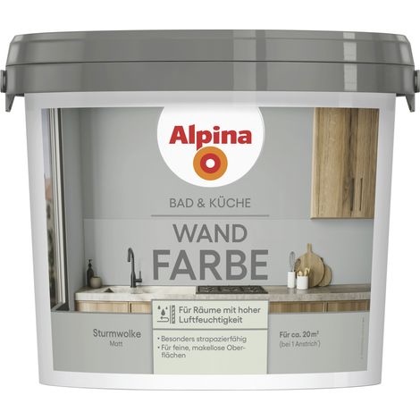 Alpina Wandfarbe für Küche & Badezimmer Sturmwolke 2,5 L