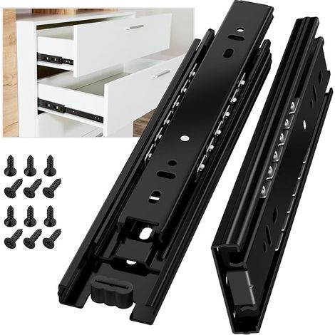 200 mm Drawer Runner, Side Drawer Runner, Sliding Rail, Drawer, Total Exit Ball for Cupboards and Kitchens, Black (1/5)