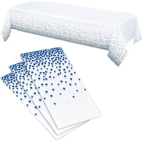 Disposable Blue and White Polka Dot Birthday Tablecloth, 137 x 274 cm, Pack of 3