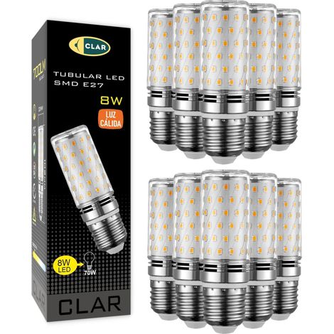 XEPHO CLAR Ampoule LED tube E27 8W 3000K blanc chaud, gros culot à vis, équivalent fluocompacte, éclairage domestique, pack de 10 (1/5)