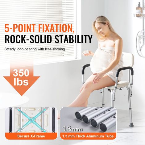 Tabouret de bain avec dossier, chaise douche réglable, banc antiglisse pour baignoire PMR, capacité 158,8 kg (1/5)