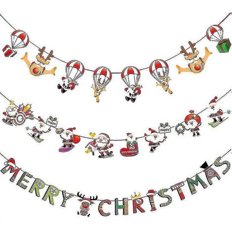Lot de 3 bannières décoratives pour fête de Noël, décorations de Noël suspendues pour l'intérieur, motif chat H (1/5)