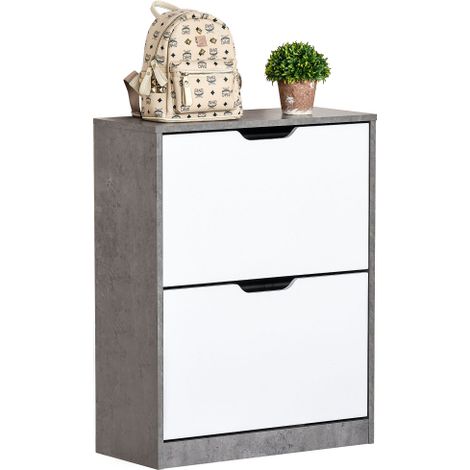 Modern Two Drawer Shoe Cabinet with Groove Handles and Adjustable Shelves for Hallway and Bedroom Storage