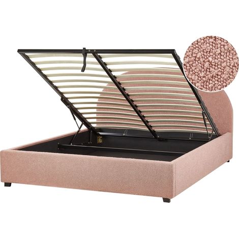 Ottoman Bed Boucle VAUCLUSE 140 x 200 cm (EU Double) Pastel Pink (1/5)