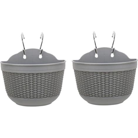 Balconn de Fleur Suspendue Panier de Plantes en Plastique avec Crochets de Drainage Gris 2 pcs, Pot de Plante Murale