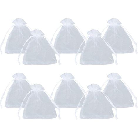 100 weiße Organzabeutel (10 x 12 cm), transparent, mit Kordelzug, für kleine Gegenstände, Geschenke, Schmuckverpackung und Aufbewahrung (1/5)