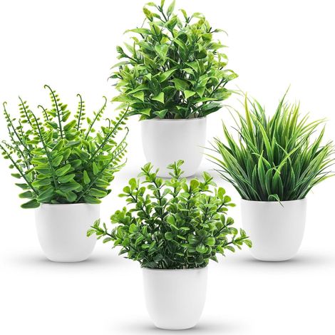 Plante Artificielle - 7 Pouces Hauteur - Pot Ronde 2,5 Pouces - Décor Intérieur Bureau Salle De Bain Cuisine Bureau Maison - Lot De 4 (1/5)