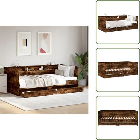 Tagesbett mit Schubladen ohne Matratze Räuchereiche 100x200 cm - Tagesbett - Holzbett - Wohnzimmermöbel - Schlafzimmermöbel - Gästebett