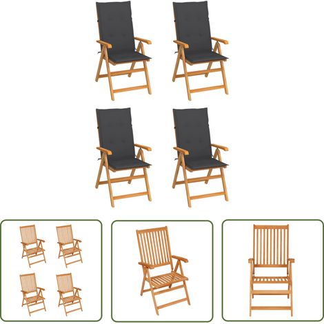 The Living Store Gartenstühle 4 Stk. mit Anthrazit Kissen Massivholz Teak - Gartenstühle - Teakholzmöbel - Outdoormöbel - Balkonmöbel - Terrassenmöbel (1/5)