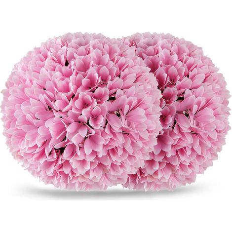 COSTWAY Set di 2 Piante Finte Sfera di Bosso 28 cm per Vaso, Palla di Topiarie Sintetica in PE da Giardino, Piante Artificiali Decorative Arredamento da Interno ed Esterno (Rosa) (1/5)