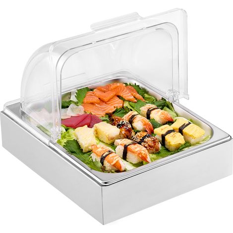 VEVOR Saladette Refrigeree a Poser avec 1 Plateau de Service en Acier Inoxydable, Vitrine Refrigeree Comptoir avec Couvercle Transparent et Bac a Glacons, pour Buffet Restaurant Hotel Cuisine Fete