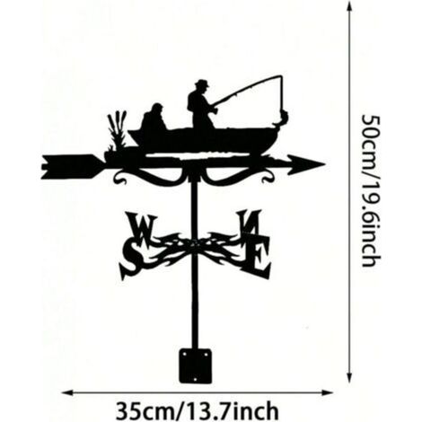 Girouette de pêcheur en fer forgé , décoration de jardin, cour, extérieur, indicateur de direction du vent, kit pour pelouse extérieure (1/4)