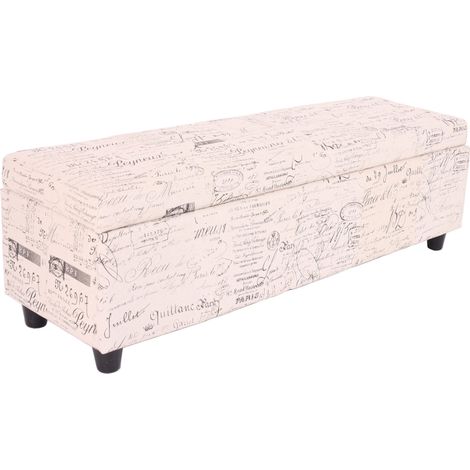 Panca contenitore elegante Kriens tessuto 114x45x45cm avorio con scritte