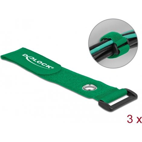 Delock Brida de cable con lazo y ojal de sujeciÃ³n LA 280 x AN 38 mm verde 3 piezas