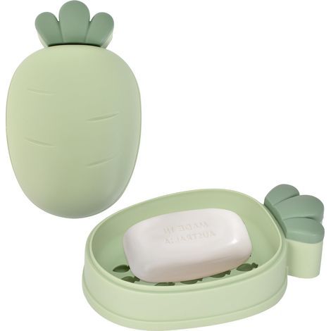Juego de 2 jaboneras, jabonera con tapa, jabonera portátil, jabonera antideslizante, ducha, baño, cocina, mantiene el jabón seco (verde) (1/5)