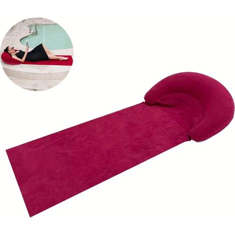 Lot de 4 Tapis de Plage 2-en-1 Bordeaux avec Oreiller Gonflable, Matelas de Plage Piscine Pliable, Chaise Longue Extérieure pour Camping (1/5)