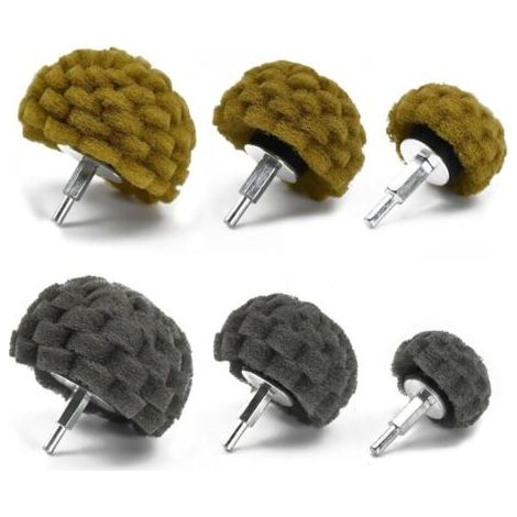 6 pièces – Embouts de meulage en tissu non tissé gris et jaune, brosses de ponçage avec raccord d’aspiration 6,35 mm (1/4″), éponge de nettoyage moulée avec manche – Aluminium, acier inoxydable, chrom