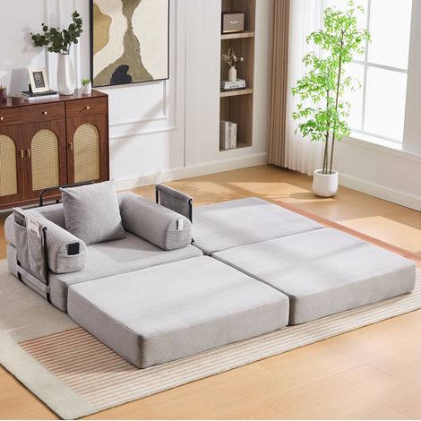 Divano modulare 190x112x67 cm in velluto a coste grigio chiaro con contenitore FloraGrace (1/5)
