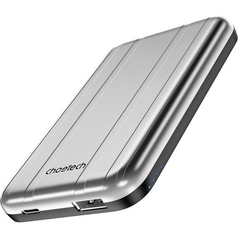 Banco de energía inductivo pequeño y ligero de 5000 mAh MagSafe USB-A USB-C plateado (1/5)