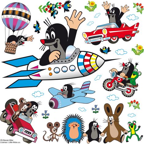 sticker mural La Petite Taupe bleu, rouge et vert  - Sanders & Sanders