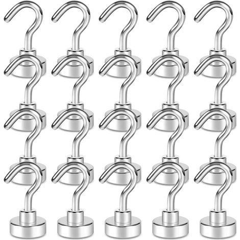 Juego de 20 ganchos magnéticos, imán potente de 6 kg o más con gancho para refrigerador, gancho de techo resistente, gancho magnético (1/4)