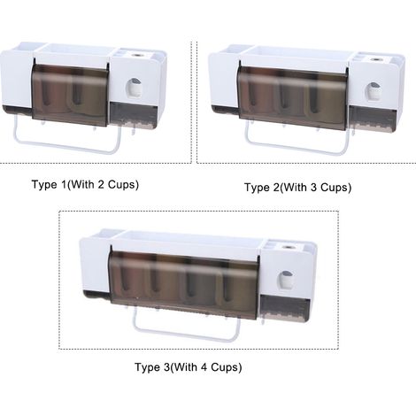 Mueble de baño multifuncional de pared con dispensador automático de pasta de dientes, toallero y portavasos para 2/3/4 tazas, fabricado en PP, PC y fibra de bambú. (1/5)