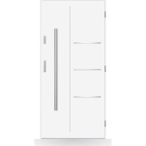 Porte d'entrée Pierre 80-90-100cm en acier - Couleur: Blanc - Poussant: Gauche - Dimensions: 80 cm (1/2)
