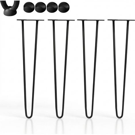 Pieds de table Jeu de 4 épingles à cheveux Pieds de table Cadre de table Patins Pieds de table Table à manger Épingles à cheveux Pied de table 2 montants Noir - 71 cm